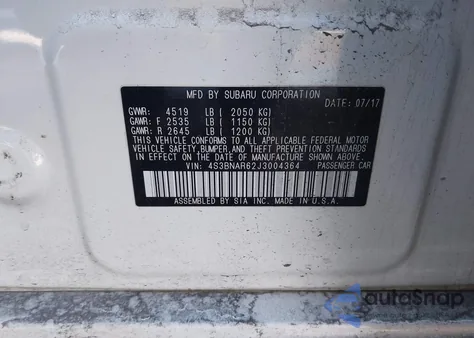 2018 Subaru Legacy 2.5I Sport z USA, uszkodzony, nr VIN 4S3BNAR62J3004364